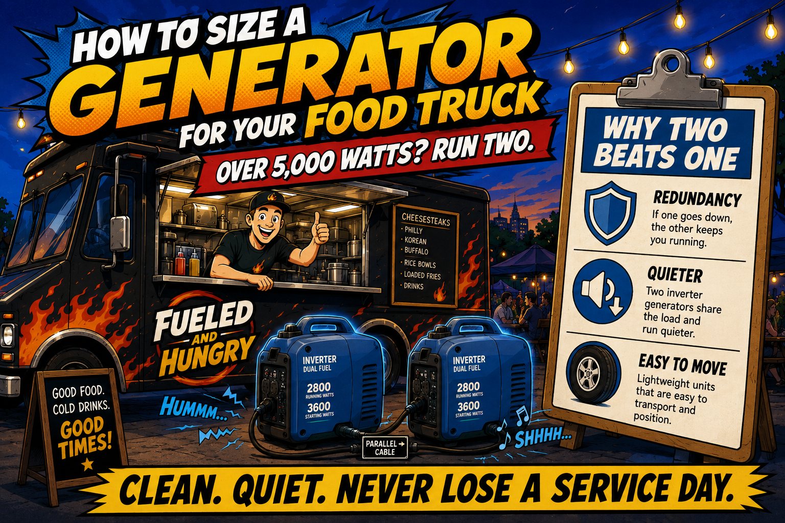 How to Size a Generator for Your Food Truck — and Why Two Beats One